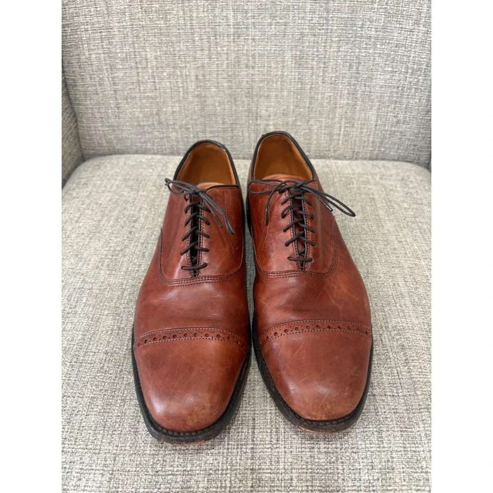 Allen Edmonds Byron Mens 11 B Chili Leather Cap Toe Brogue Oxford Dress Shoes